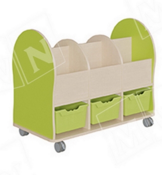 "Midi" Bücherwagen - 6 Fächern + 3 Schüben für Kindergärten