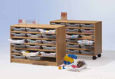 Kindergarten Eigentumsschränke mit transparenten Boxen, Kindergartenschränke für Kitas und Krippe.