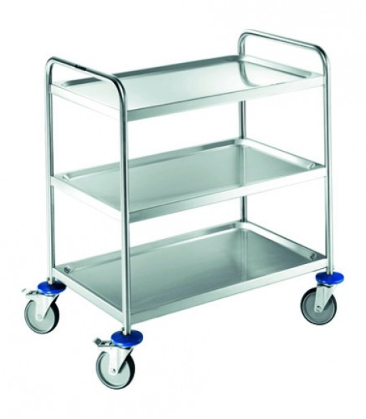 Produktbild von WAS Edelstahl Servierwagen – 3 Borde – 85x54x94 Cm – 4 Rollen Mit Rammschutz – Abstand 25,5 Cm